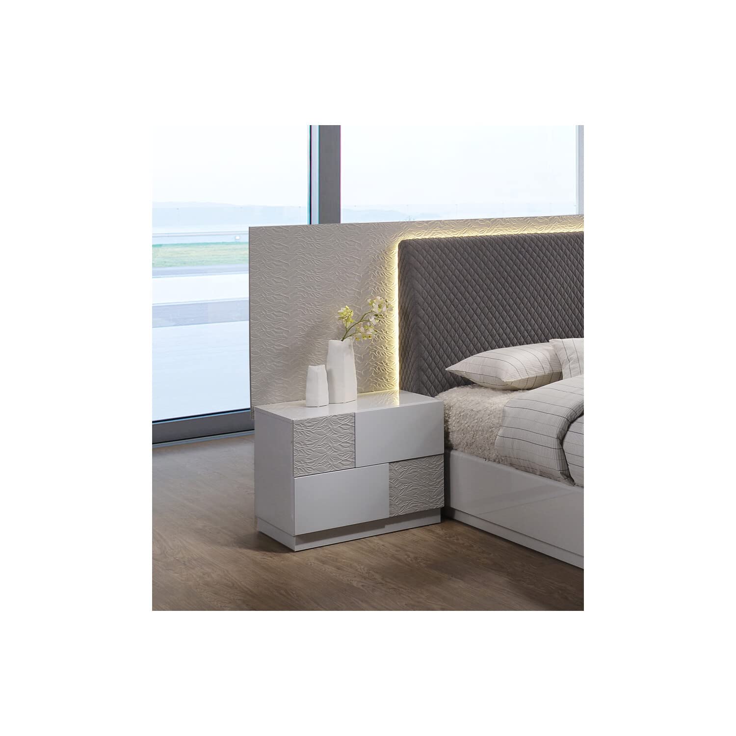 Best Master Naple 2-Drawer Poplar Wood Bedroom Nightstand In Gray/Silver Line